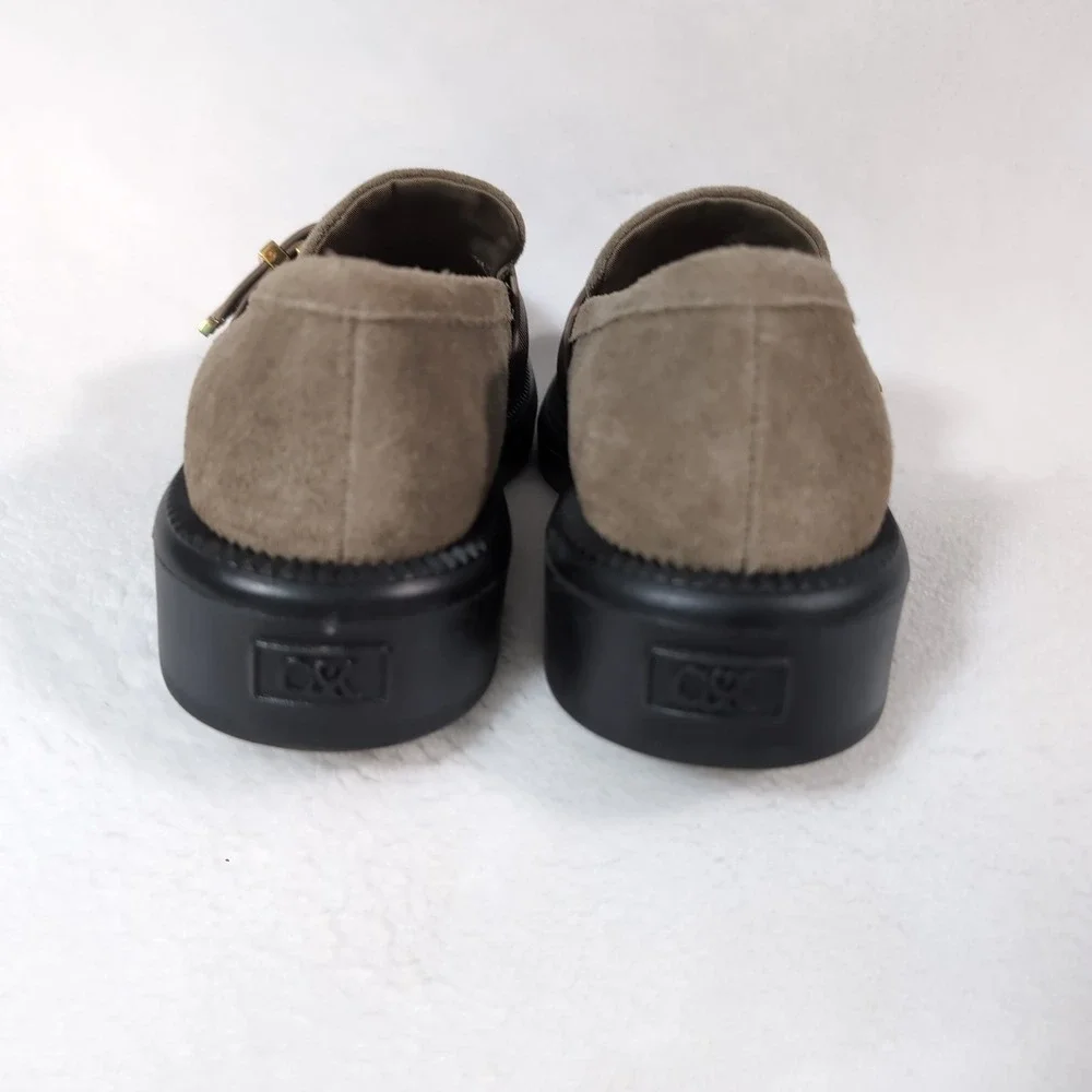 Charles & Keith Loafers Women Taupe Suede Gold Buckle Lug Sole Chunky Platform - Picture 8 of 13